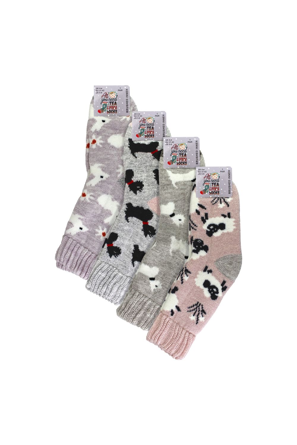Multi 4 Pairs Ladies Thick Warm Bed Socks, Image 2 of 2