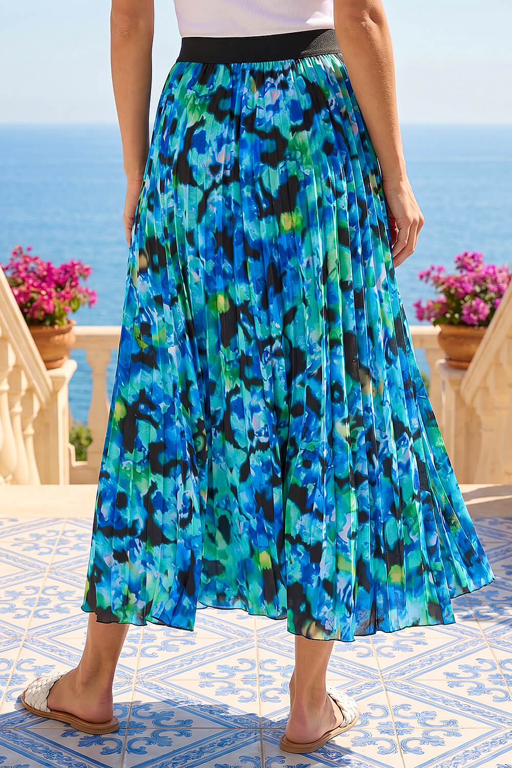 Multi Abstract Print Pleated Skirt, Image 4 of 4
