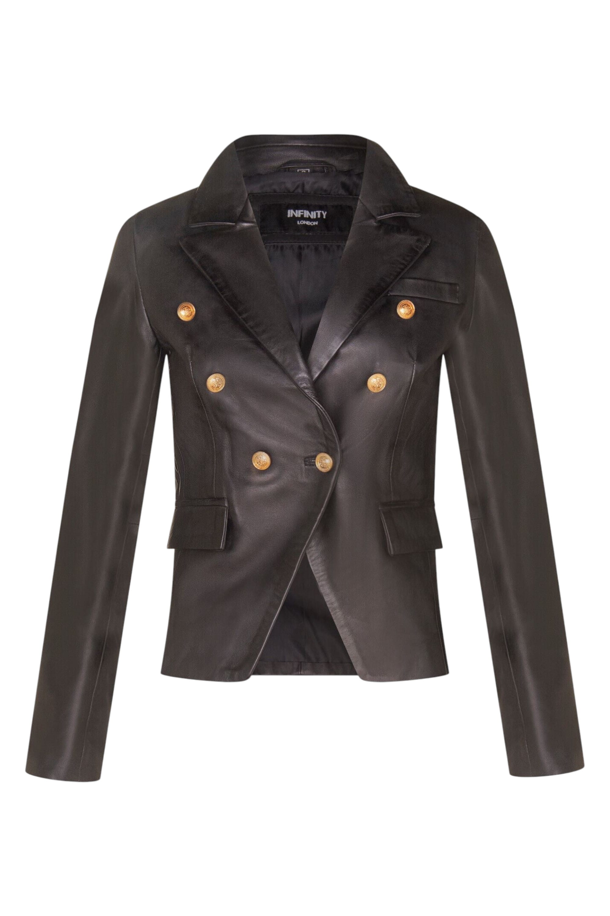 Black Leather Military Blazer Jacket-Newent, Image 1 of 4
