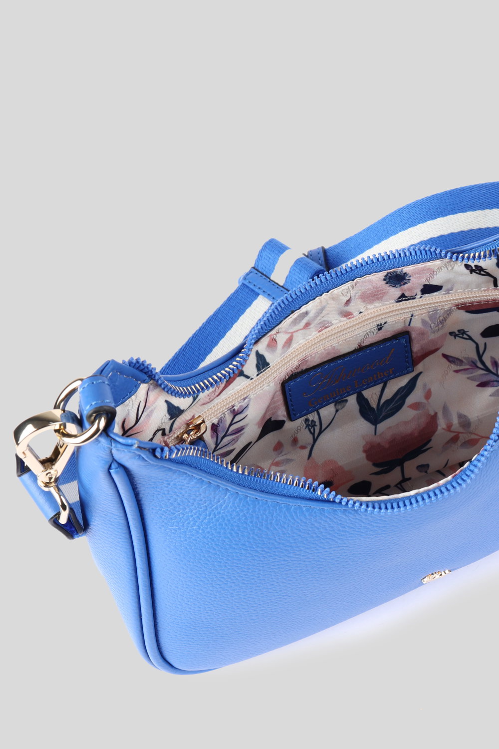 Blue 'Bella Toscana' Real Leather Crossbody Bag with Webbing Strap, Image 4 of 4