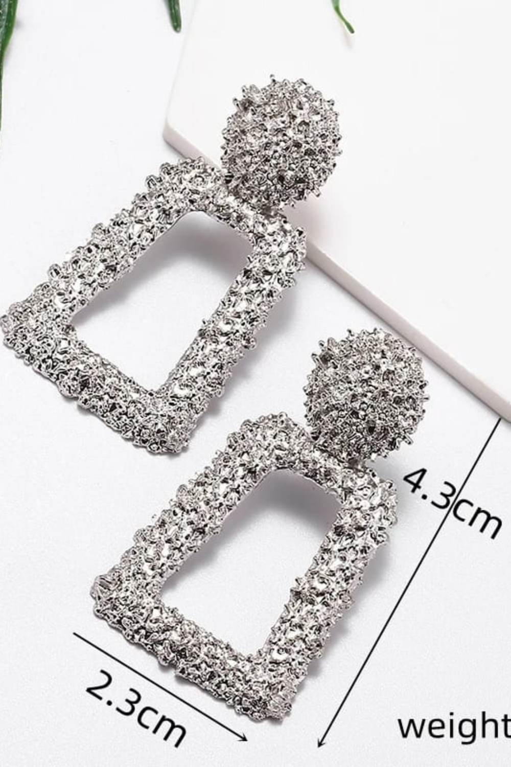 Silver Vintage Hollow Geometric Foil Square Long Drop Statement Earrings, Image 2 of 3