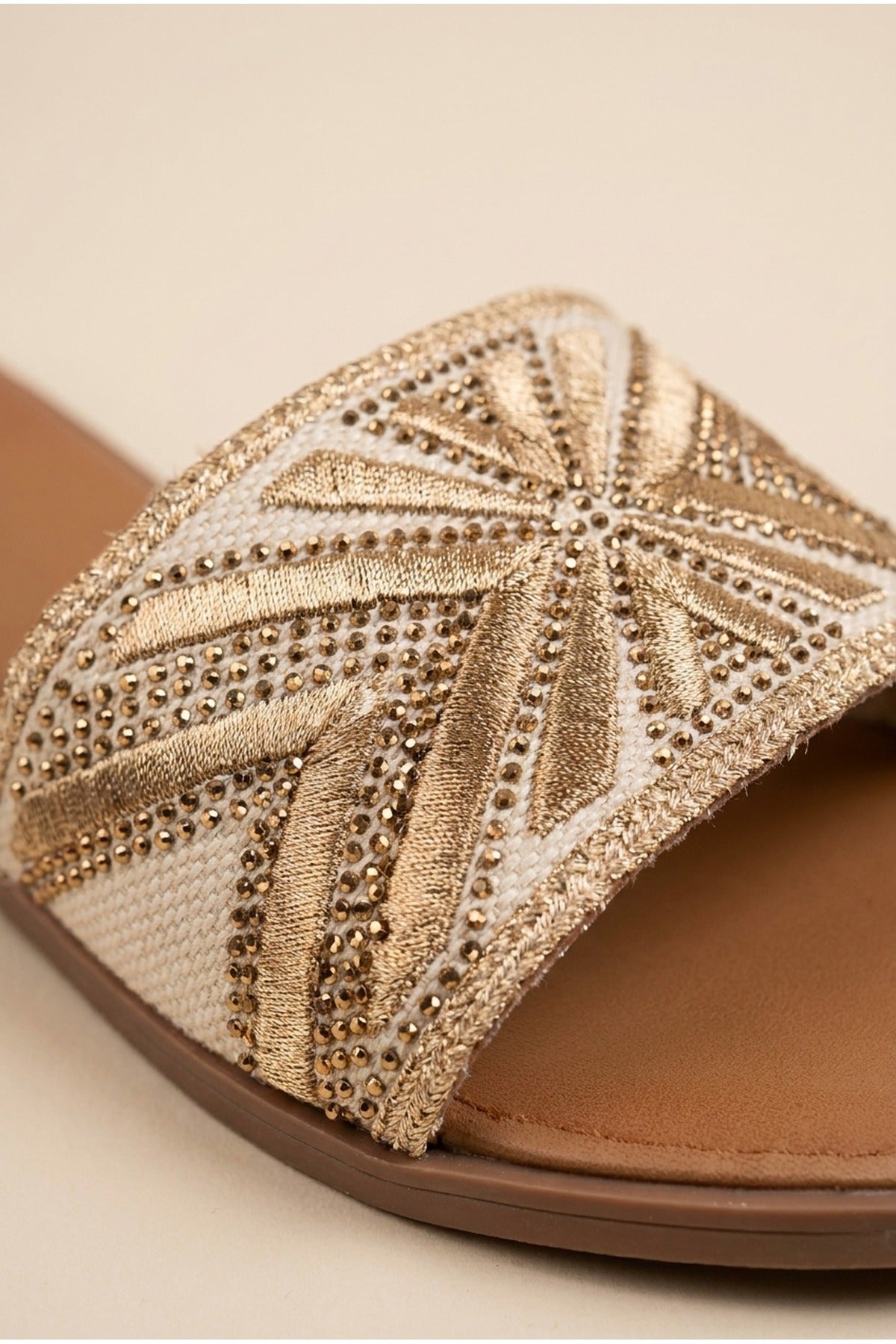 Gold Octavia Geometric Woven Strap Sliders, Image 2 of 4