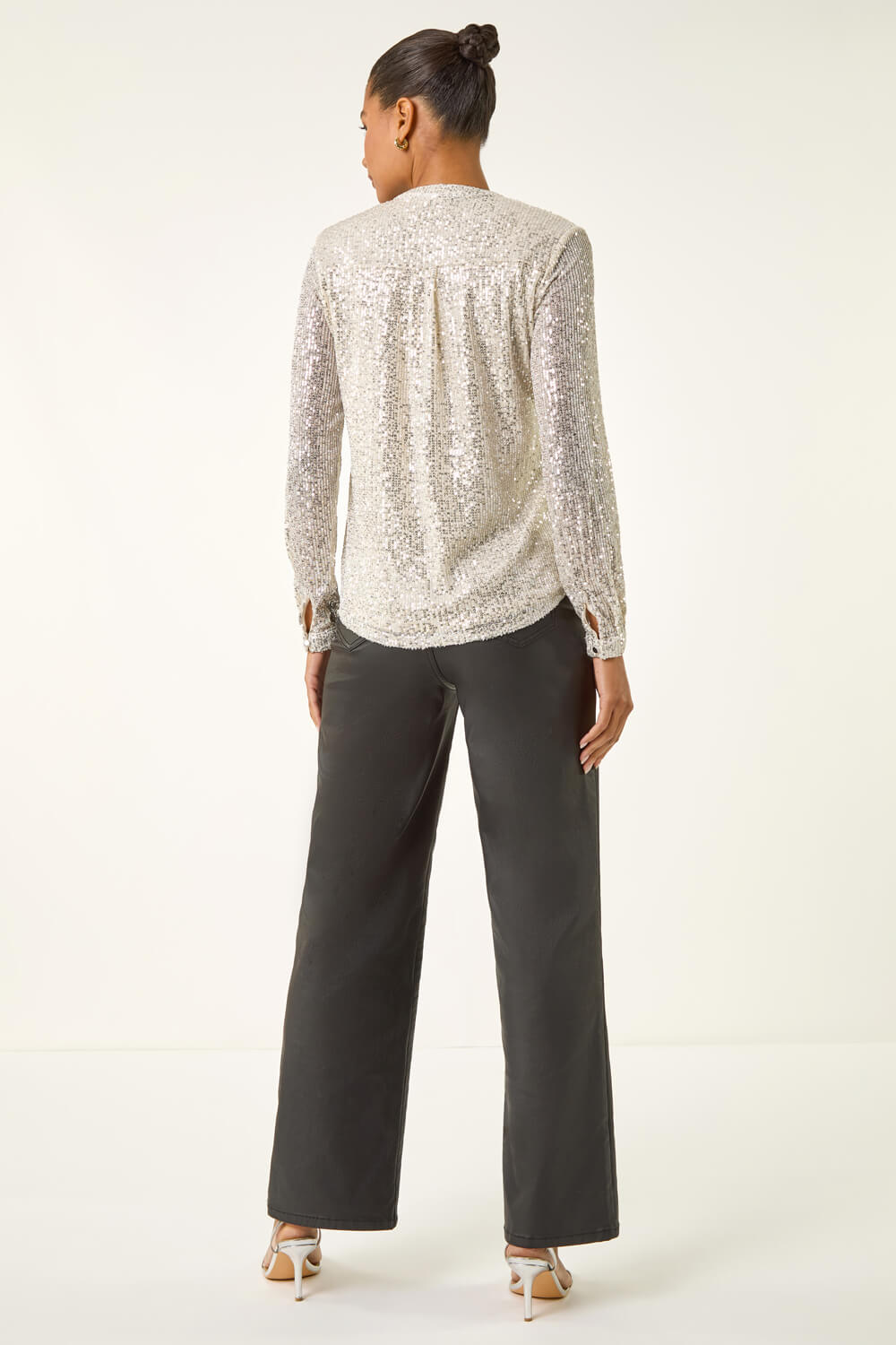 Silver Embellished Sequin Stretch Blouse, Image 4 of 5