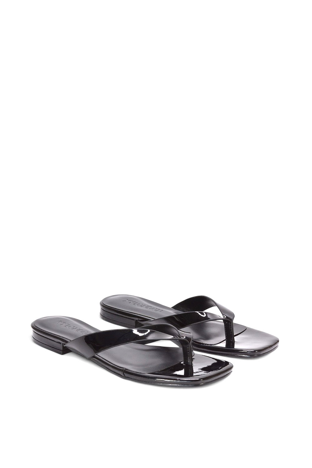Black XY LONDON Black 'Rio' Thong Strap Slip On Flip Flop Square Toe Slide, Image 3 of 5