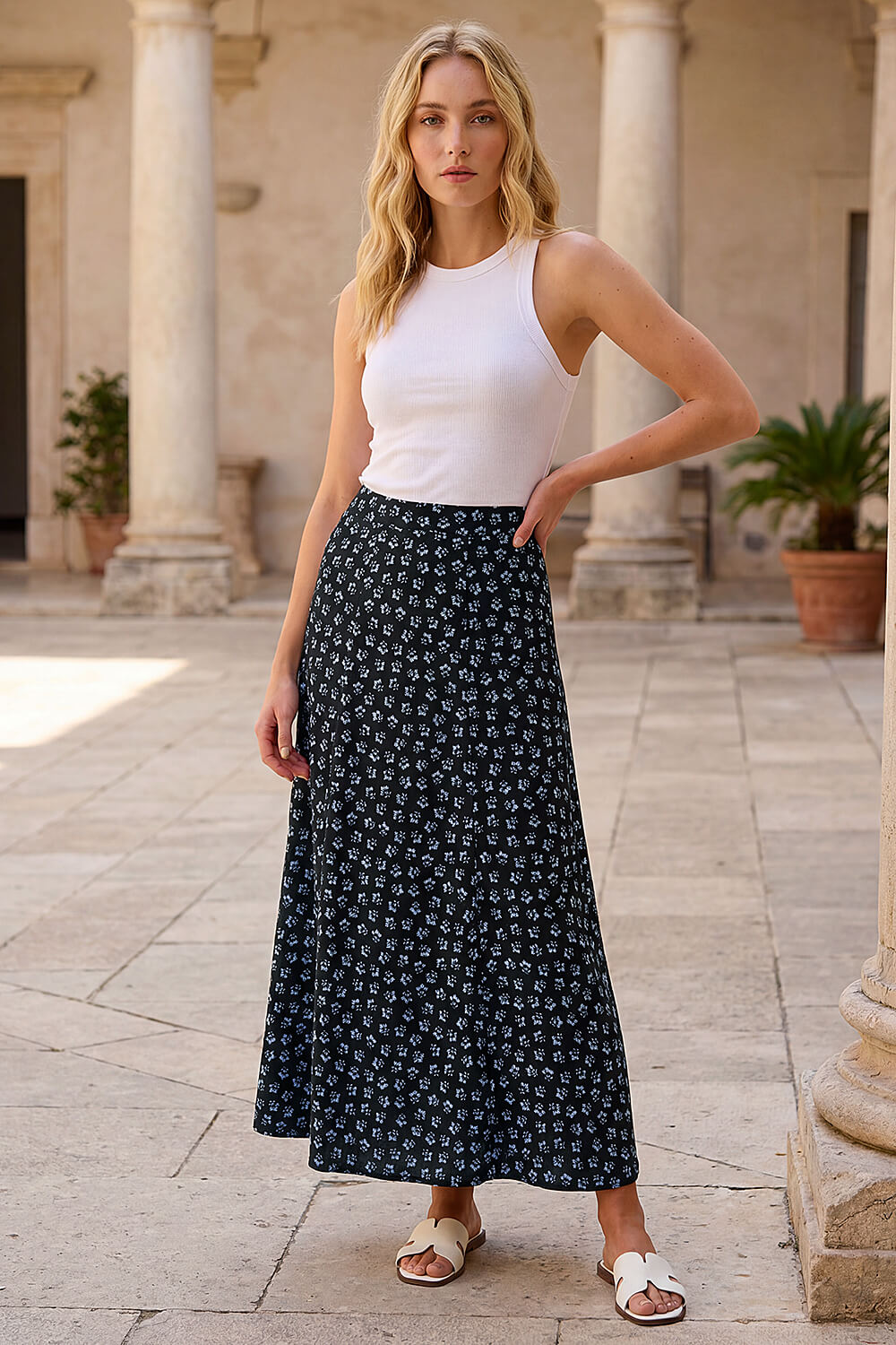 Blue Floral Paisley Print Skirt, Image 3 of 4