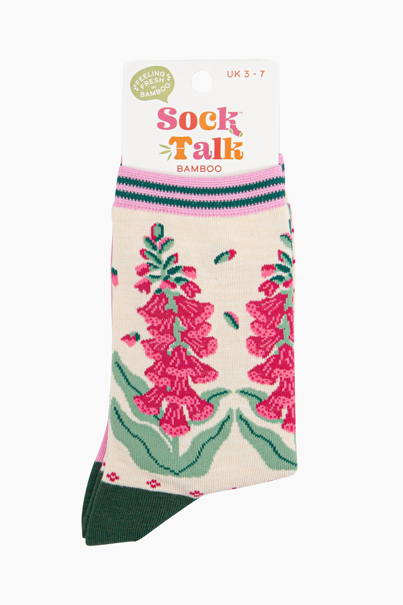 Cream Floral Bamboo Socks - Cream, Foxgloves, Image 4 of 4