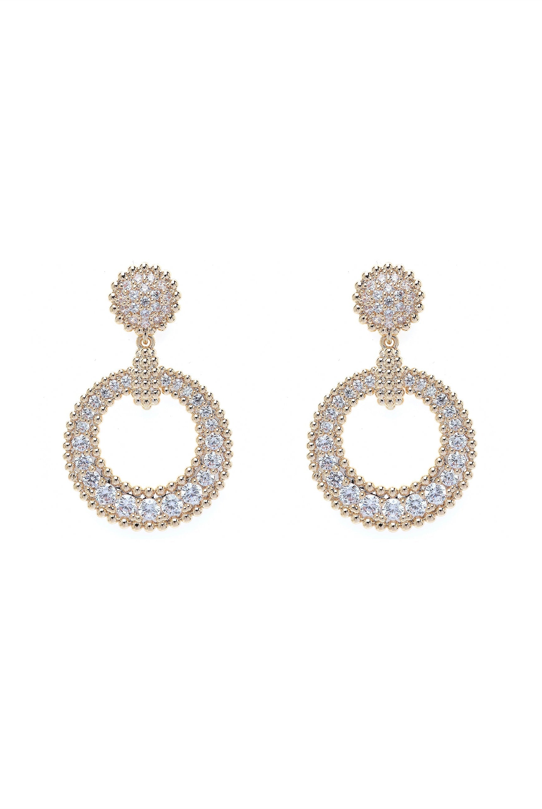Metallic Gold-Colored Circular Drop Earrings