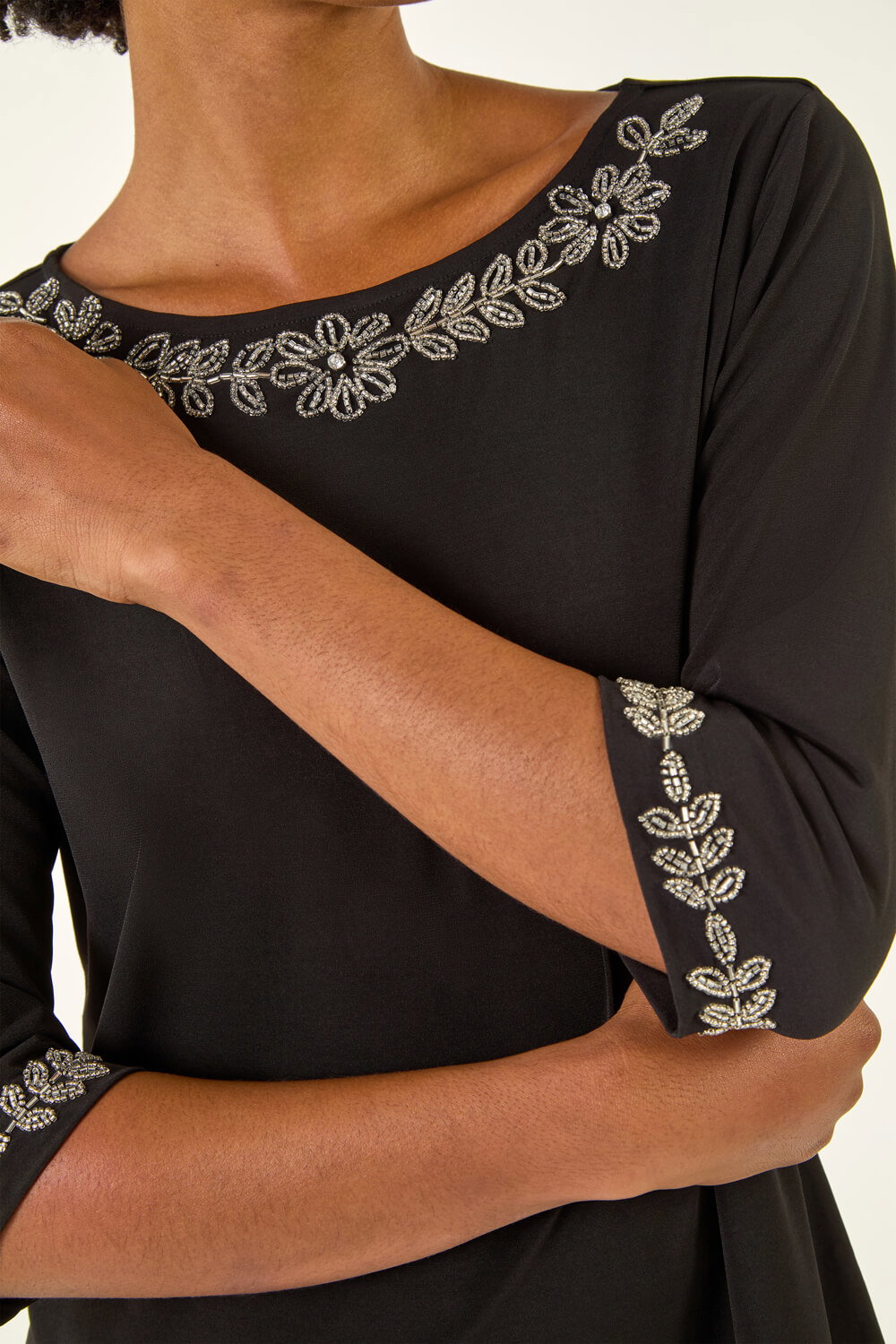 Black Embellished Stretch Tunic Top, Image 6 of 5