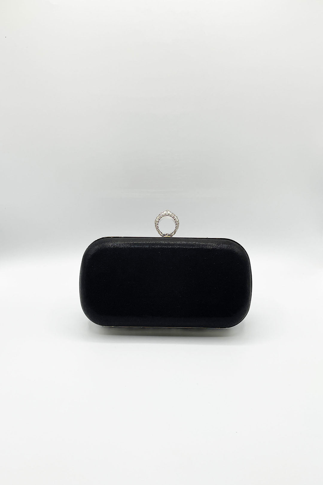 Black Rhinestone Ring Clasp Clutch Bag, Image 5 of 5