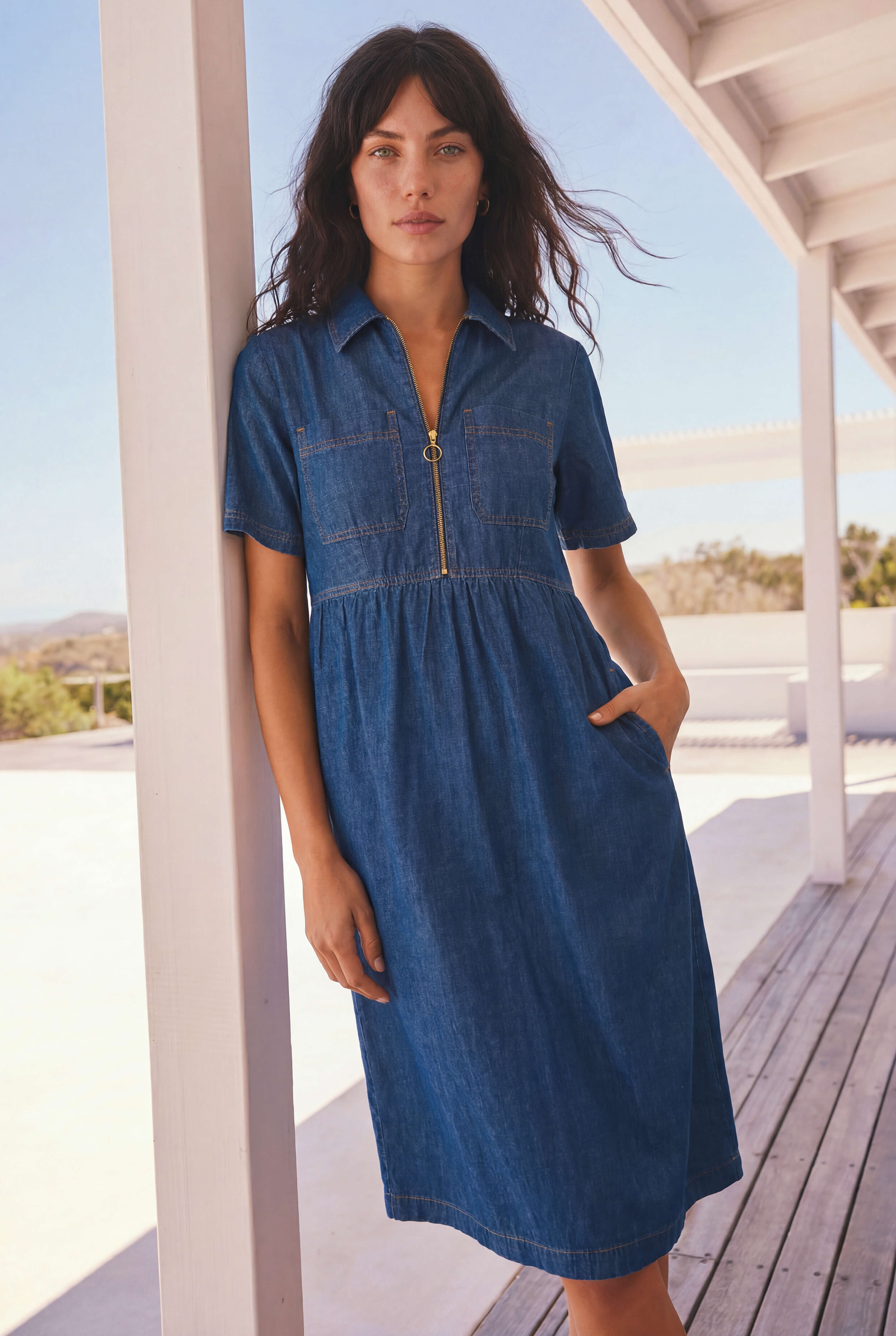 Roman Women's Denim Zip Midi Dress Size 20