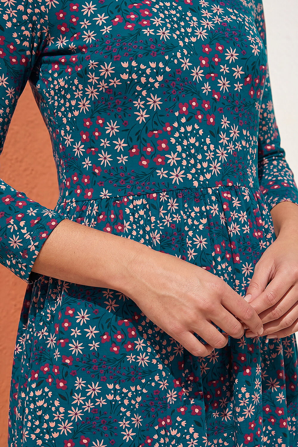 Teal Ditsy Print Pocket Midi Dress, Image 5 of 4