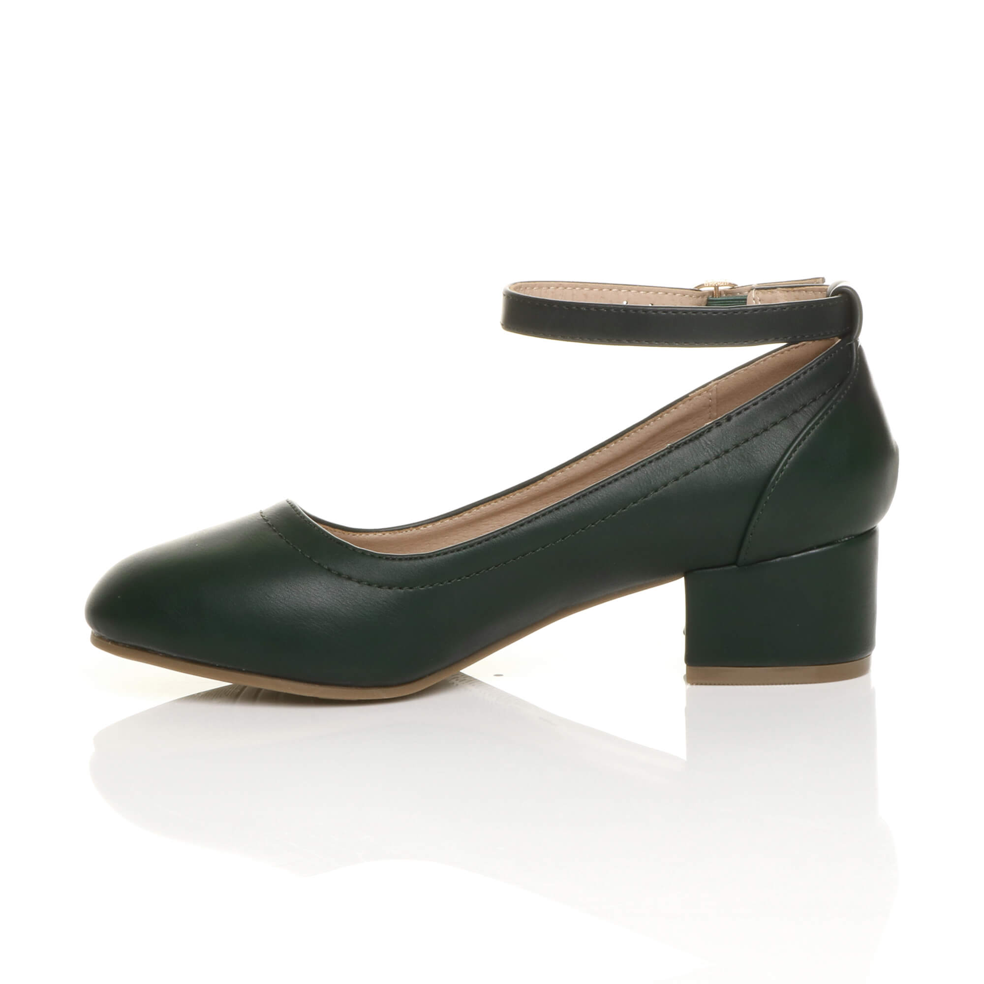 Green AJVANI Green Low Block Heel Ankle Strap Court Shoes, Image 3 of 6