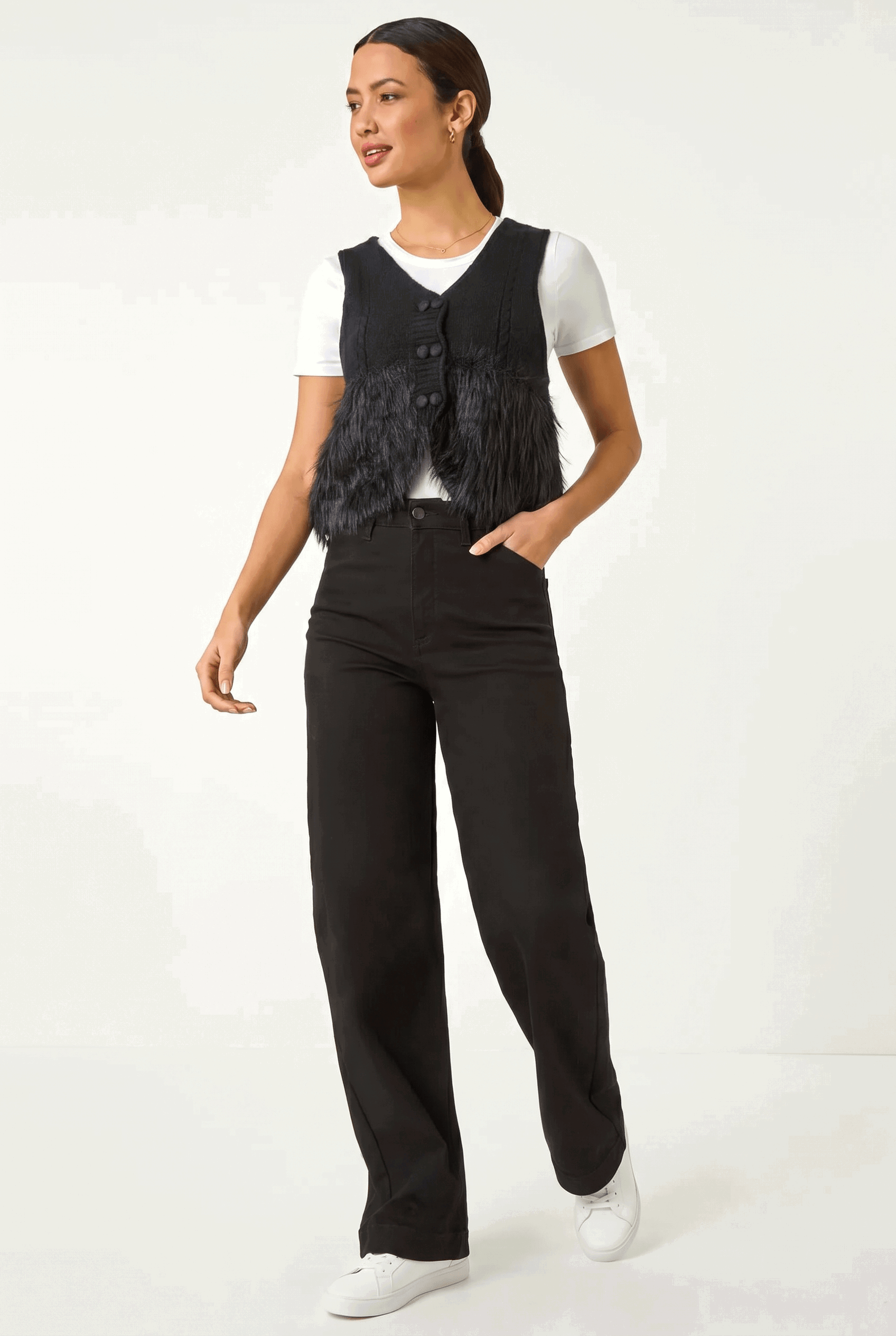 Black Tassel Faux Fur Gilet, Image 1 of 5