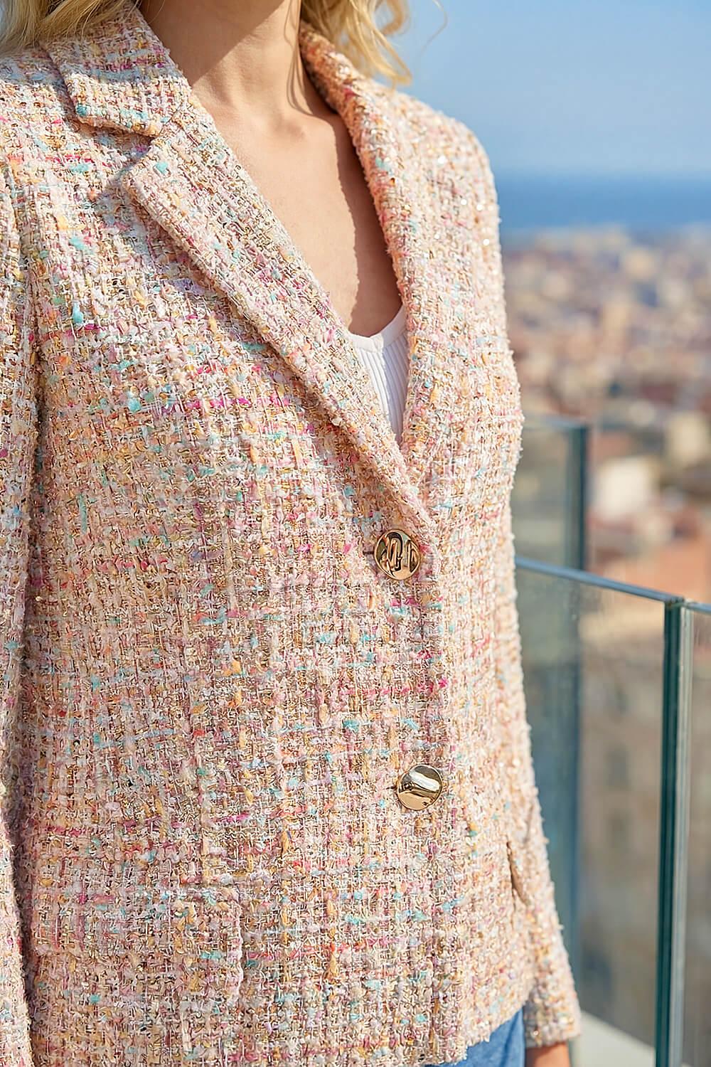 Multi Buttoned Boucle Sequin Jacket, Image 5 of 4