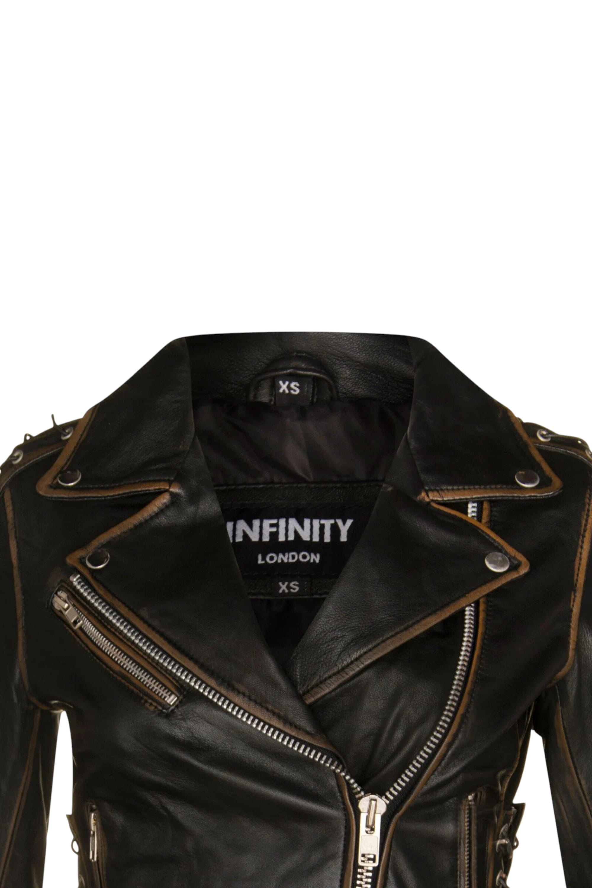 Black Womens Brando Leather Biker Jacket-Bari, Image 4 of 4