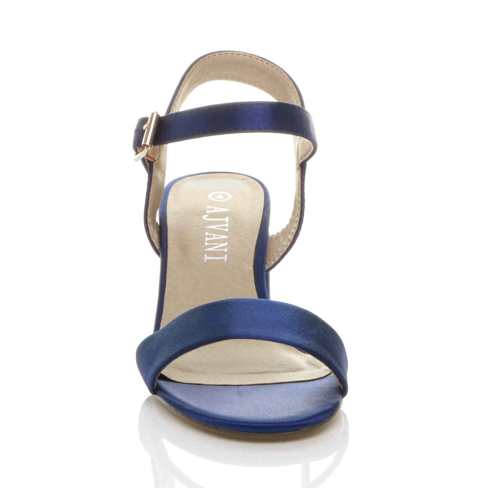 Navy Blue Mid Block Heel Buckle Strappy Sandals, Image 6 of 6