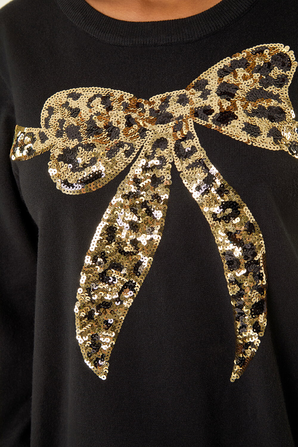 Black Sequin Animal Bow Knit Jumper, Image 6 of 5