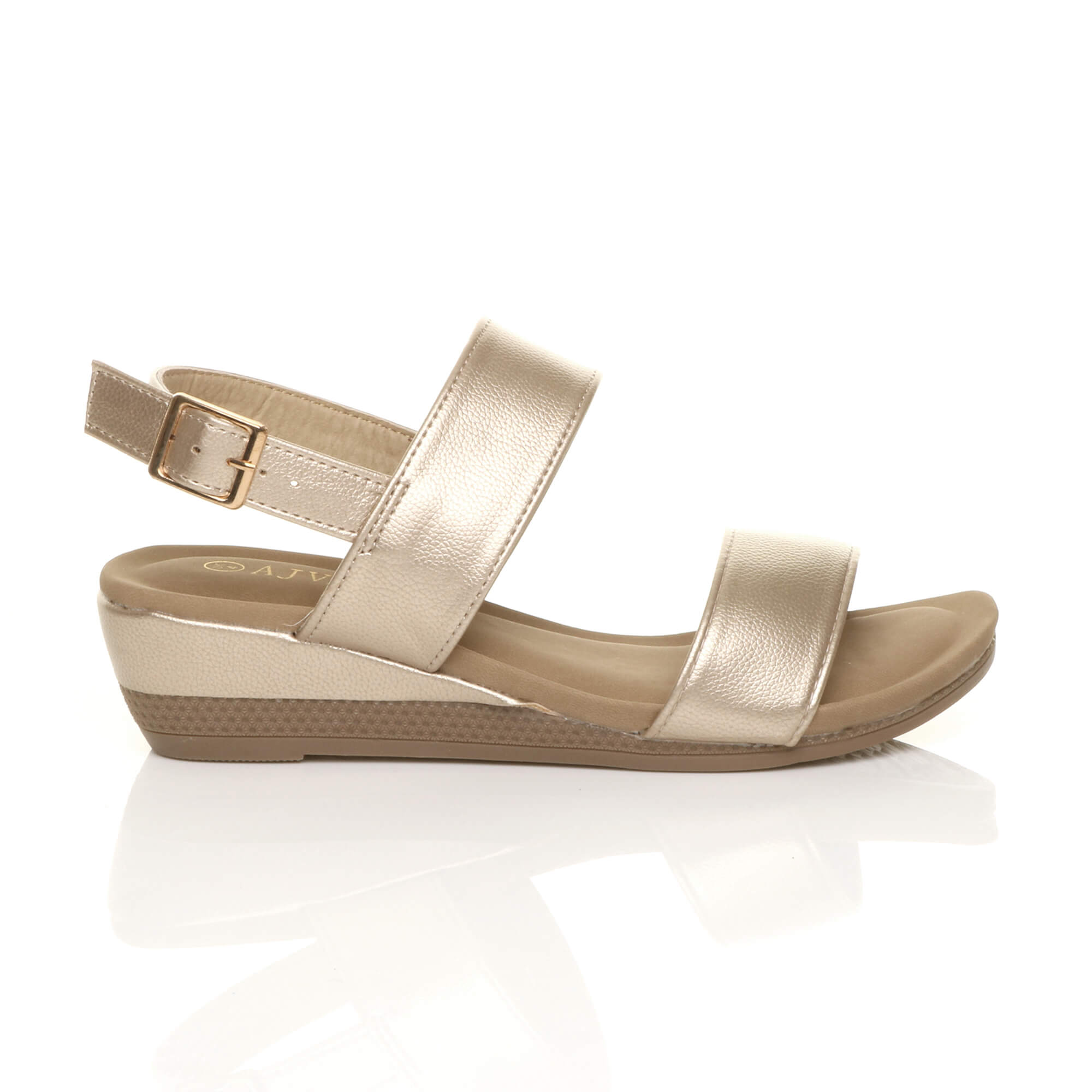 Gold AJVANI Gold Mid Wedge Heel Strappy Slingback Sandals, Image 2 of 6