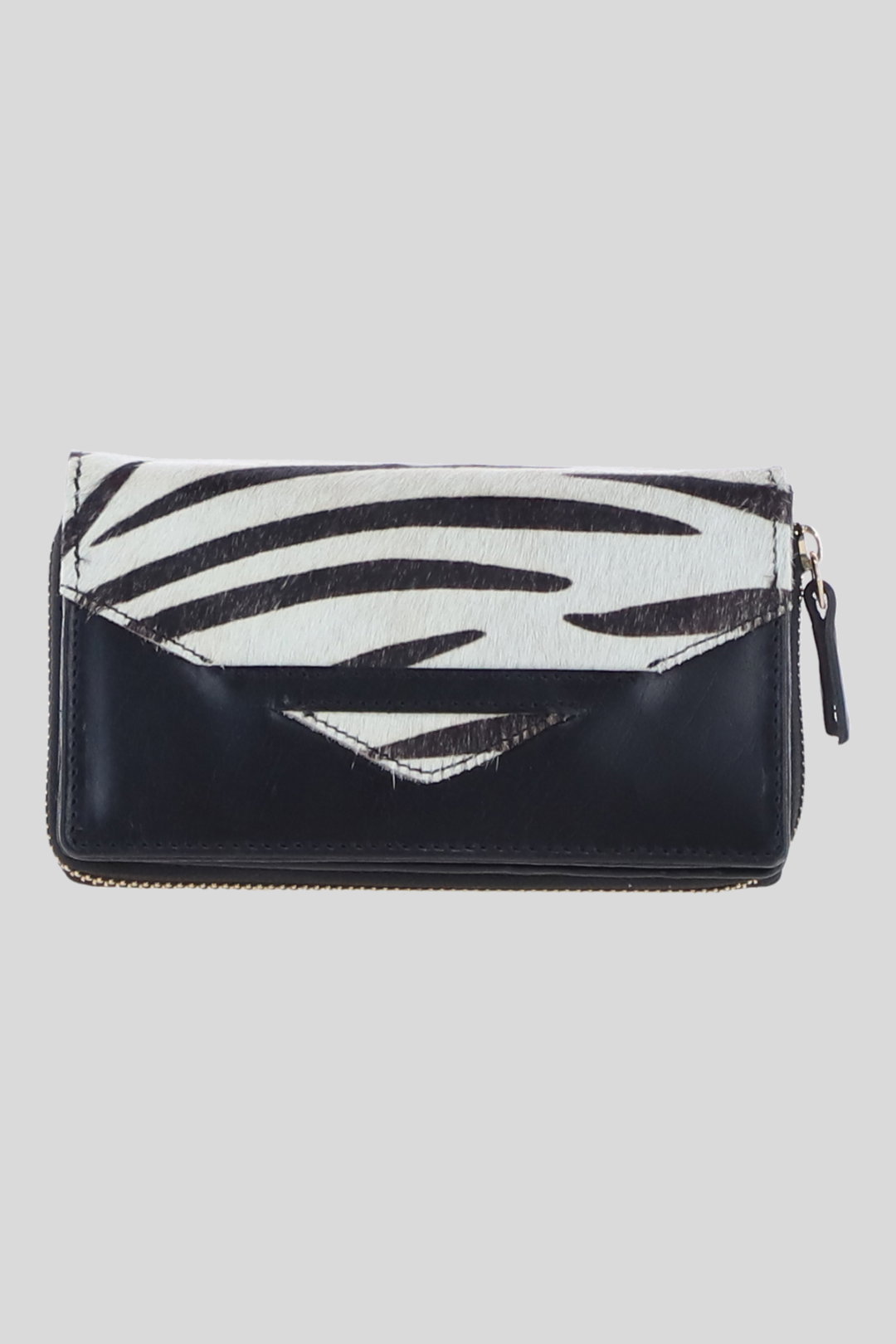 Black Hair-On Real Leather RFID Zip-Around Purse, Image 1 of 3