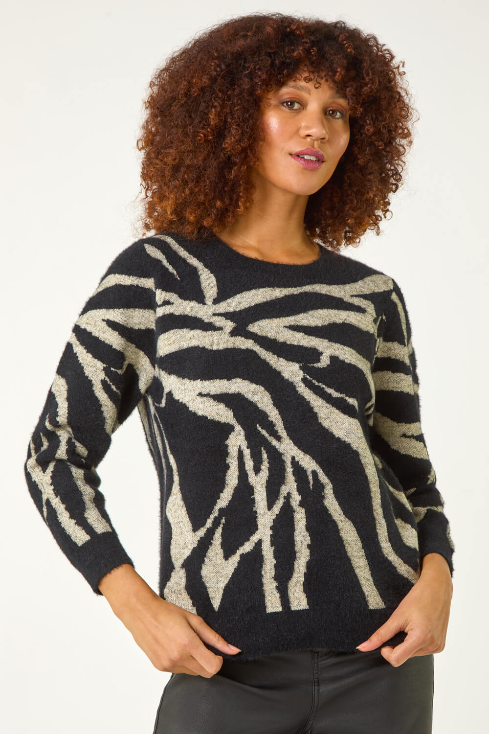 Black Animal Print Knitted Jumper, Image 1 of 5