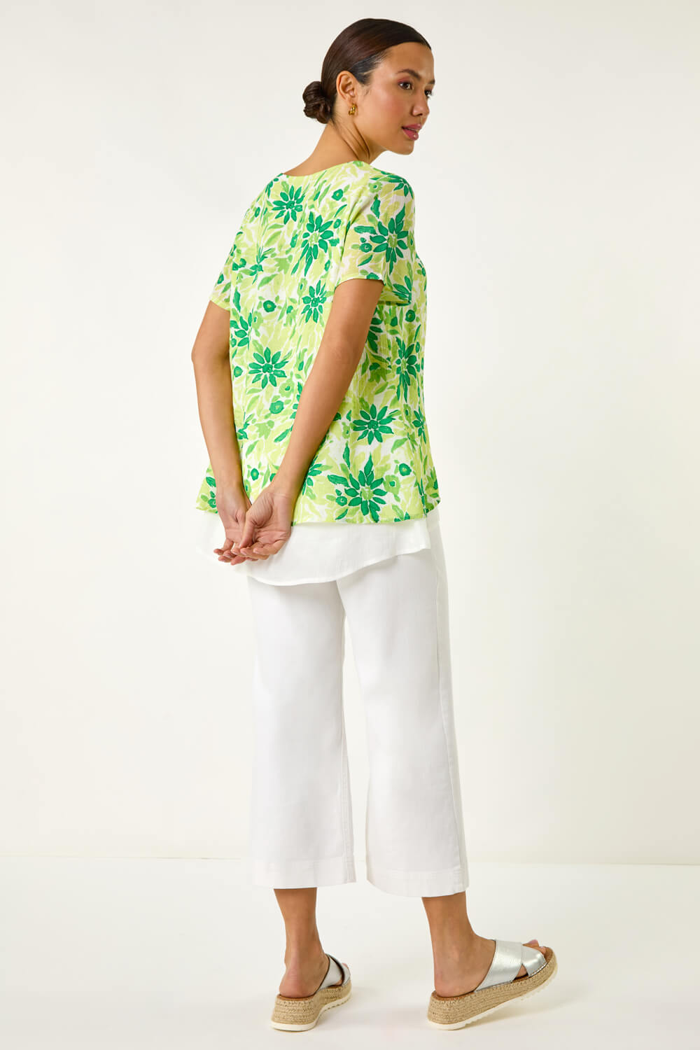 Green Floral Layered Tunic Top, Image 4 of 5