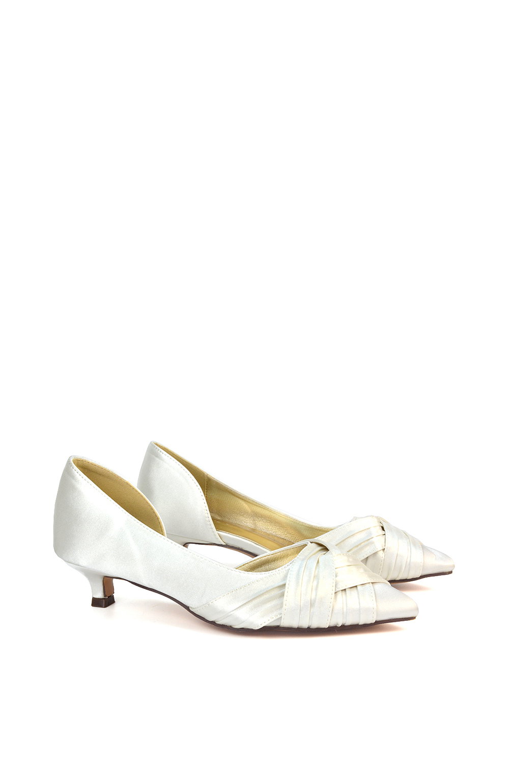 Ivory XY LONDON Ivory 'Freya' Pointed Toe Kitten Low Heel Classic Bridal Shoe Pumps, Image 3 of 6