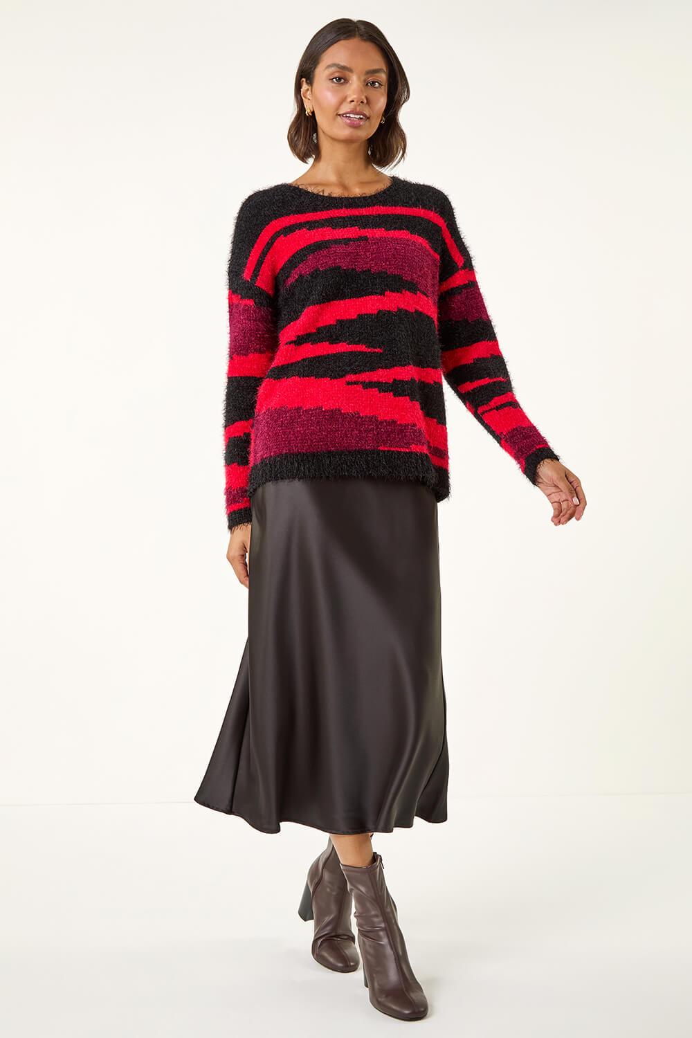 Black Fluffy Colour Block Knit Jumper, Image 3 of 5