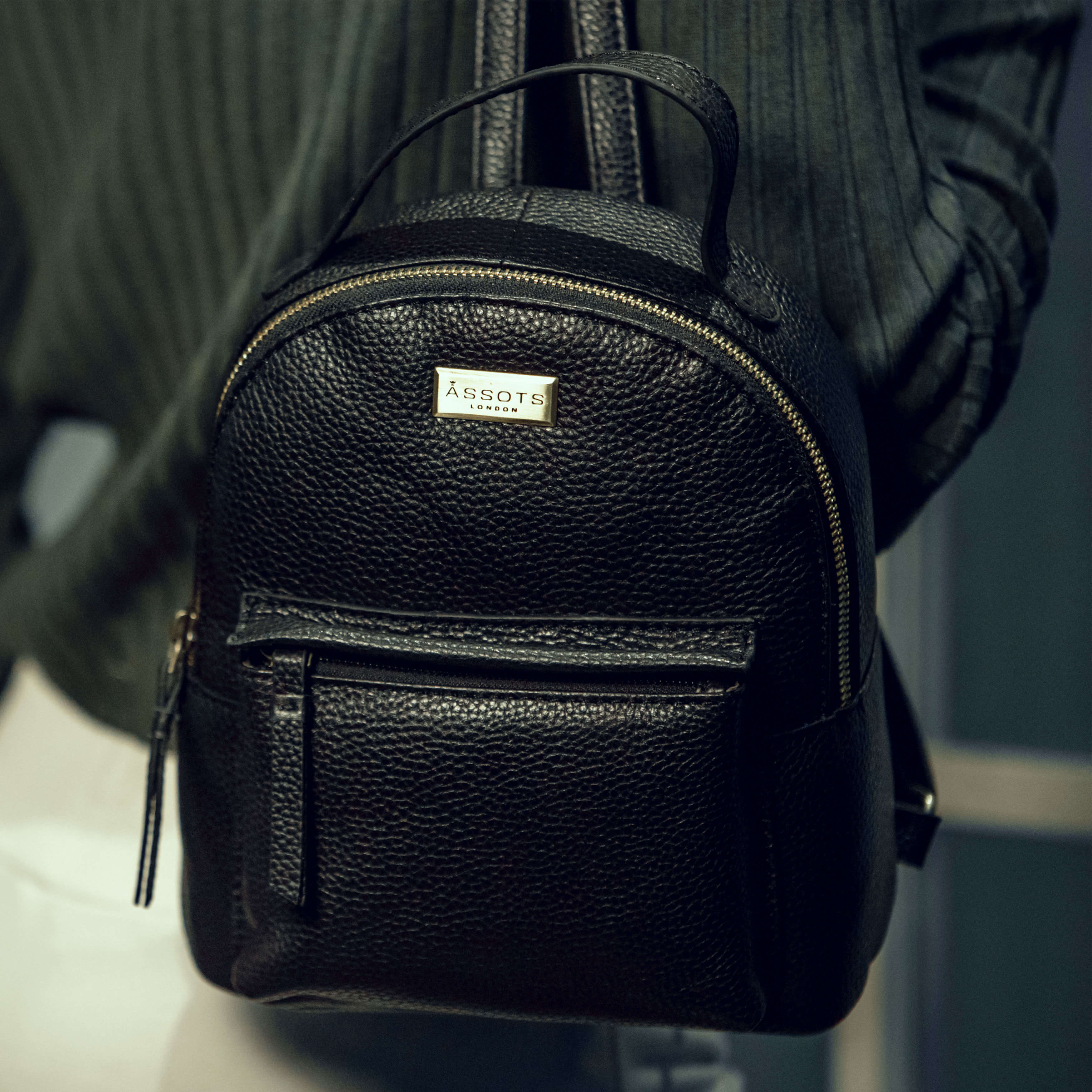 Black 'BETTY' Zip Top Mini Pebble Grain Leather Backpack, Image 2 of 3