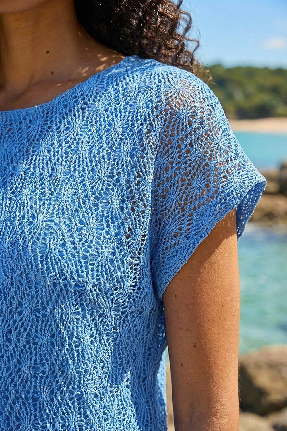 Blue Lace Overlay Stretch Top, Image 5 of 4