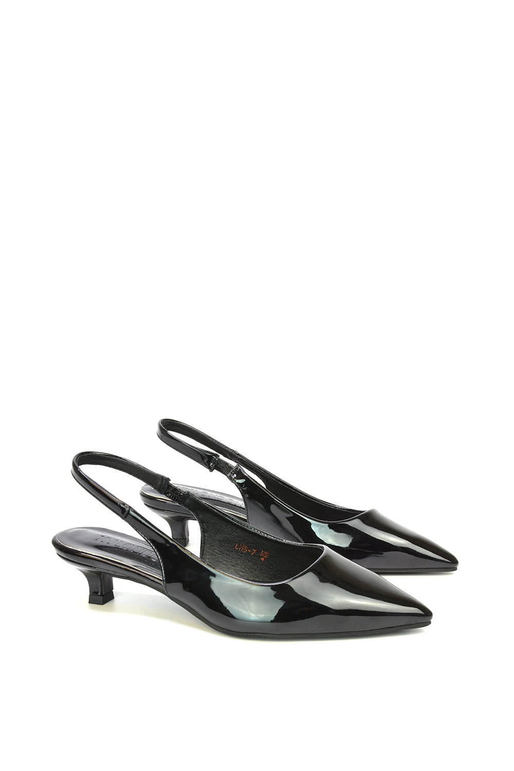Black XY LONDON Black 'Jenny' Pointed Toe Low Kitten Heel Slingback Pumps, Image 4 of 5