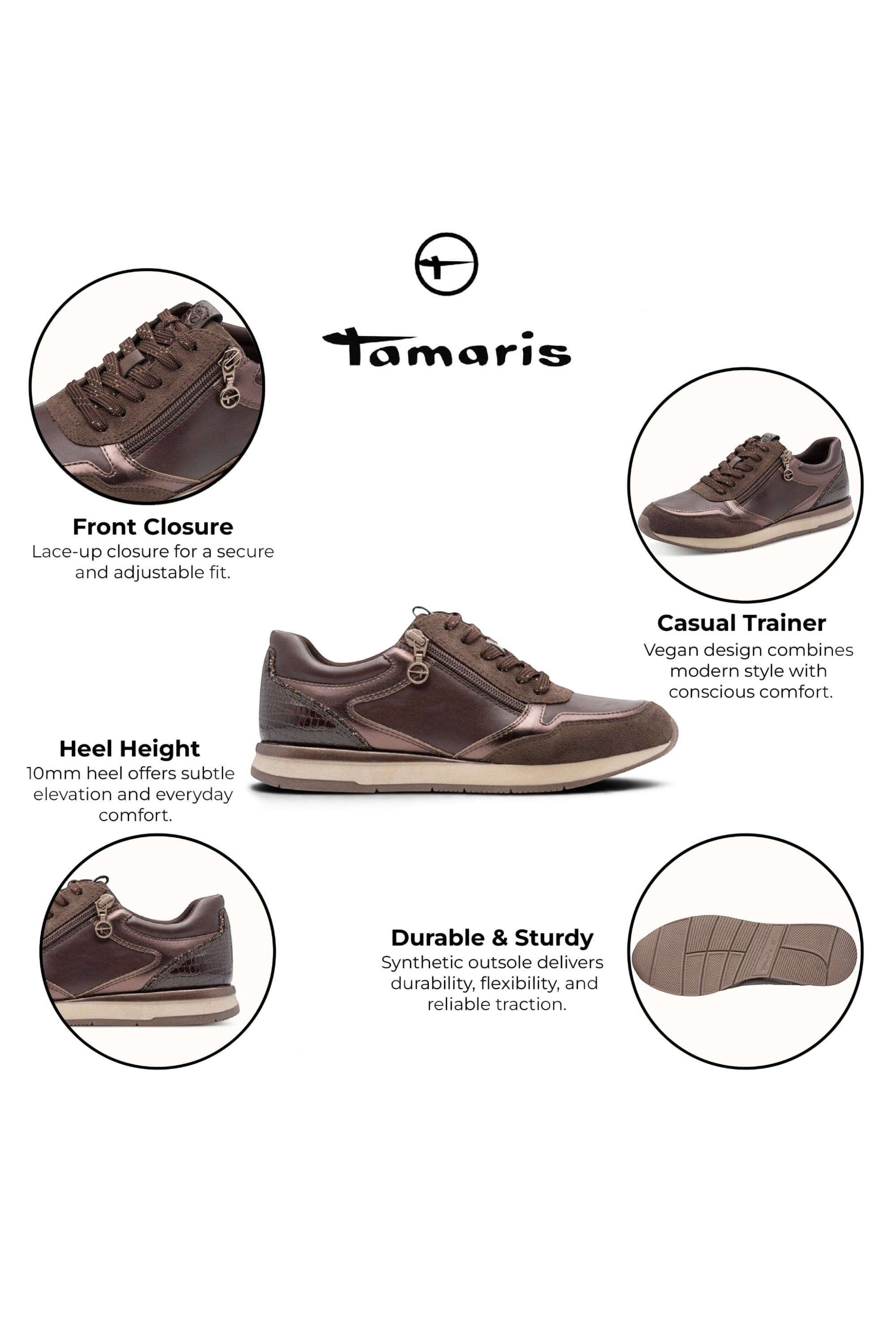 Brown Faux Leather Sneakers - 23613, Image 3 of 7