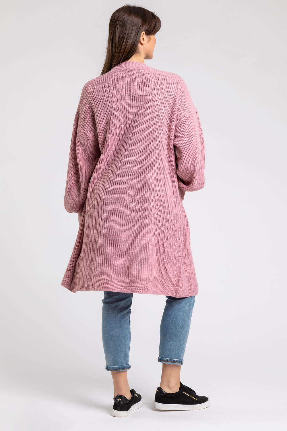 Rose Curve Longline Ribbed Cardigan, Image 3 of 5