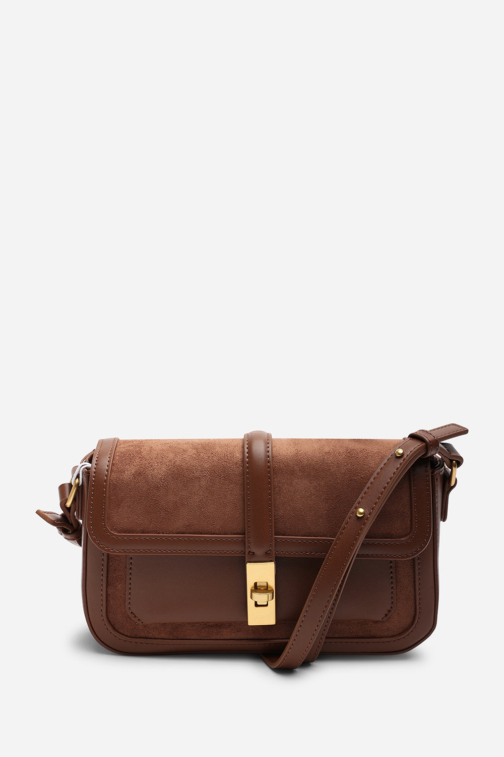 Brown Coral Suede Structured Shoulder Bag with Gold Lock, Image 3 of 8