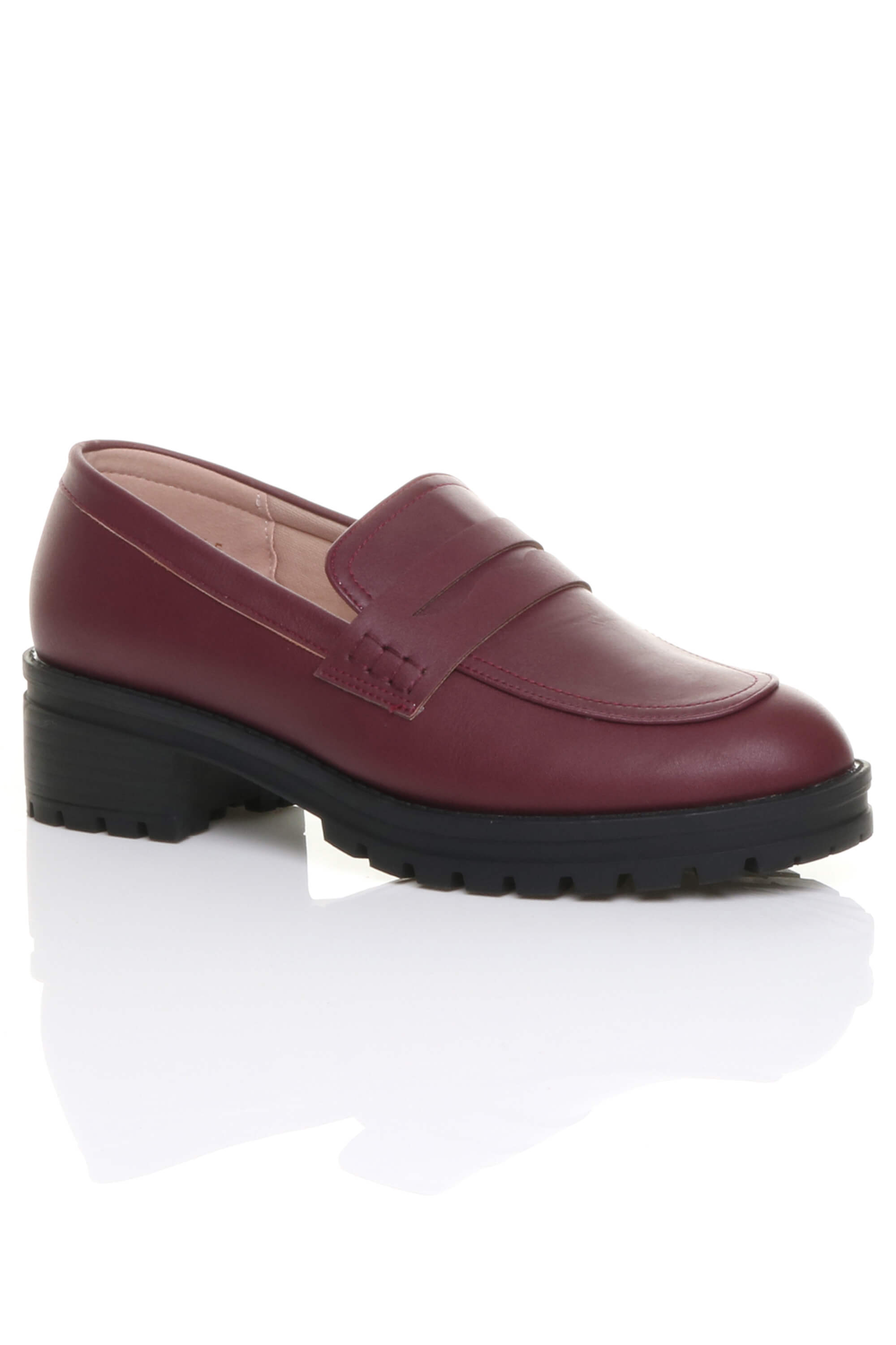 Burgundy AJVANI Burgundy Flat Chunky Heeled Penny Loafers, Image 1 of 5