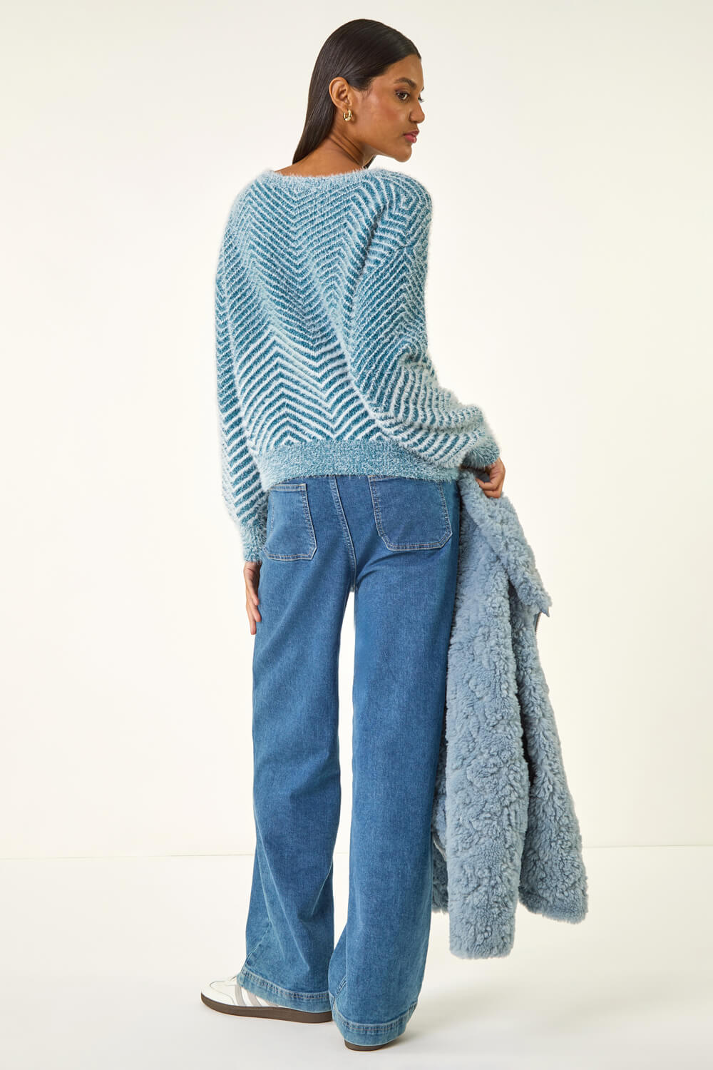 Blue Abstract Stripe Knit Jumper, Image 4 of 5