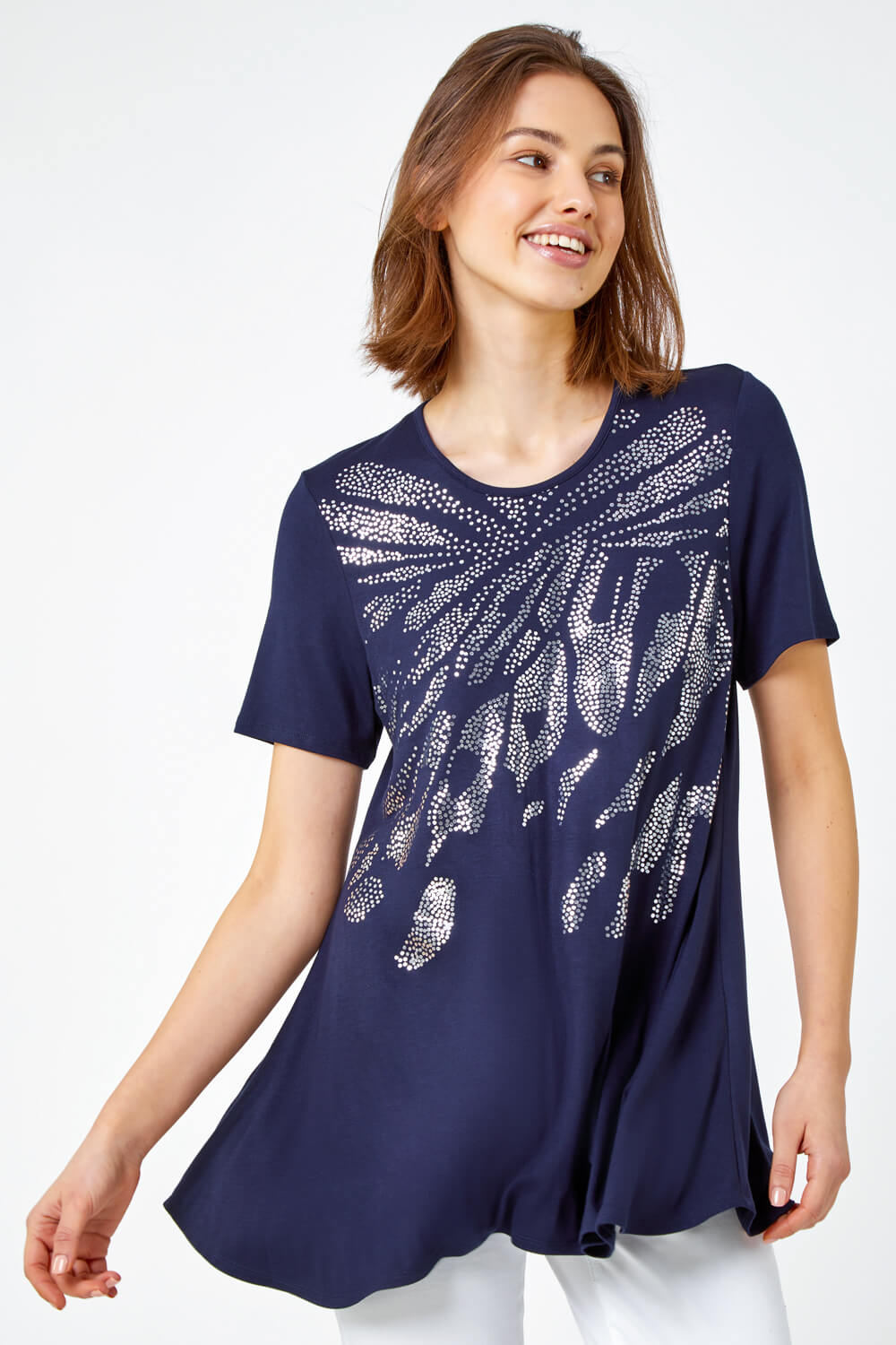 Navy Metallic Animal Print T-Shirt, Image 3 of 5