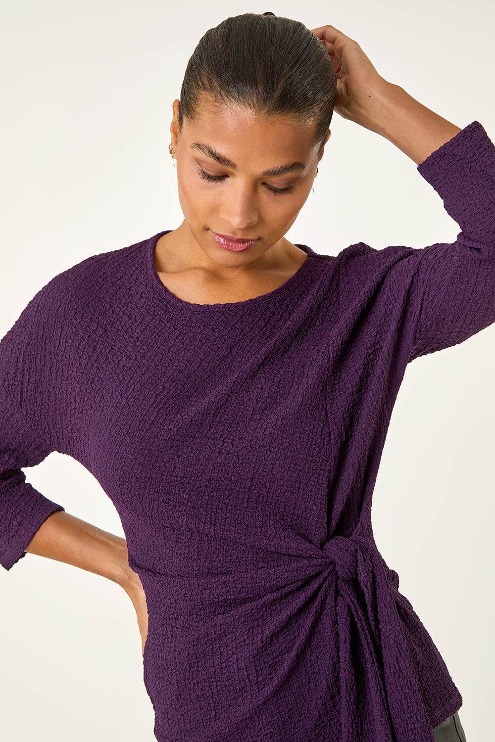 Purple Textured Asymmetric Wrap Top, Image 5 of 5