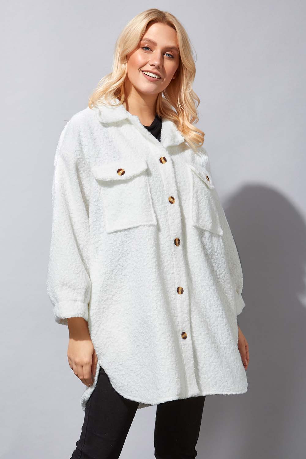 Ivory Borg Shacket Coat, Image 5 of 4