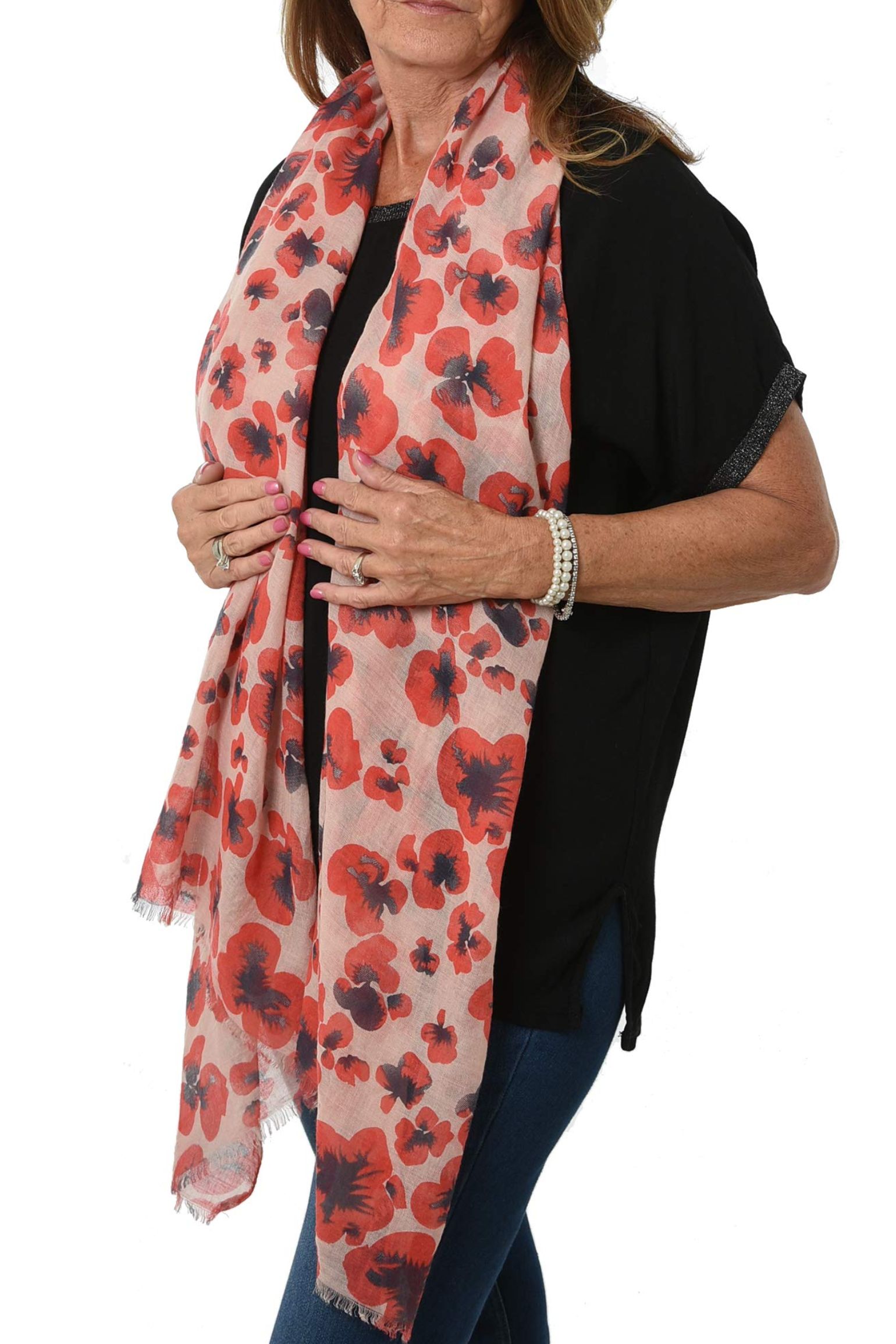 Red Poppy Floral Lightweight Scarf, Image 1 of 3