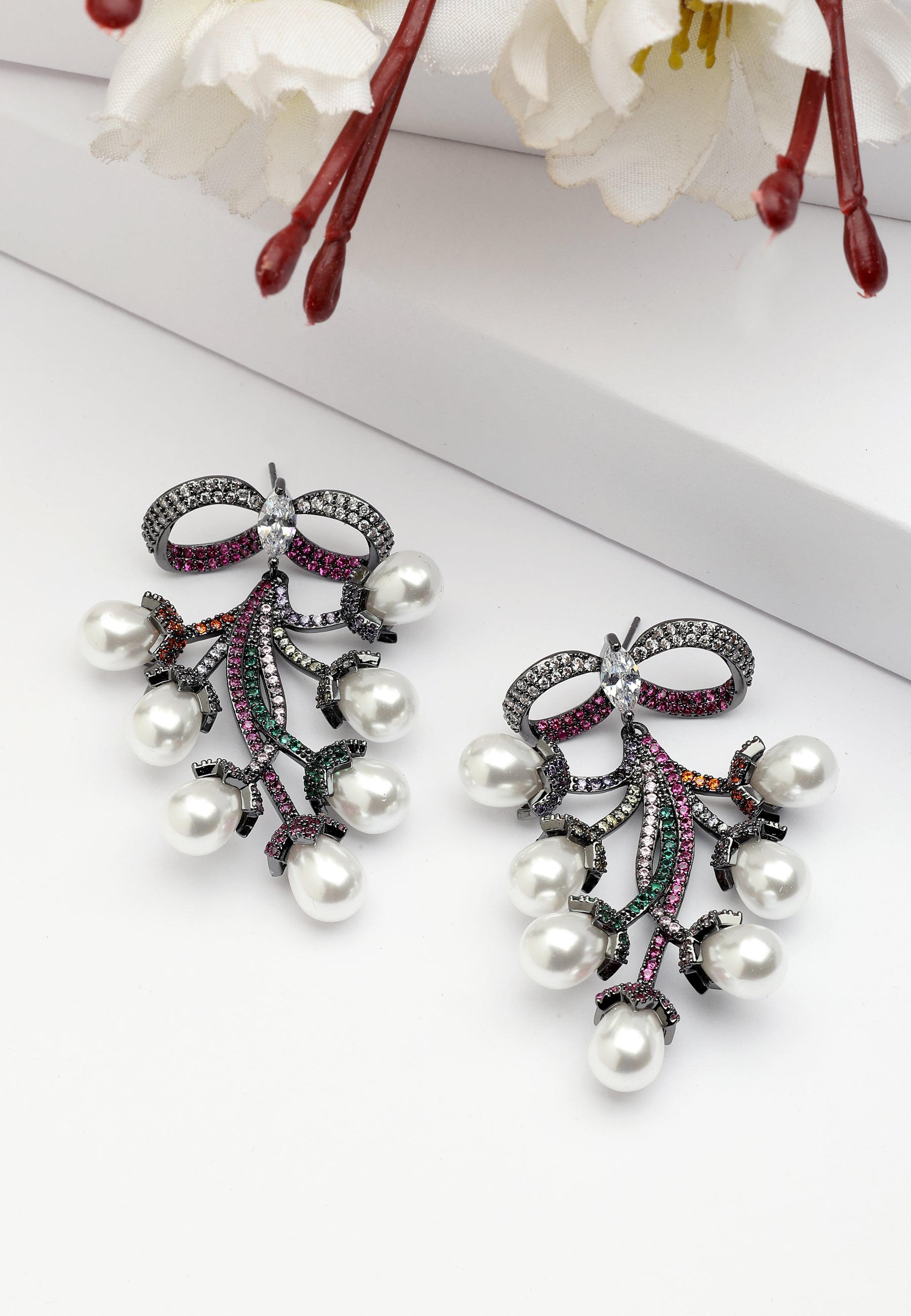Purple Diva Bow Shaped Grapevine Drop Earrings, Image 2 of 5