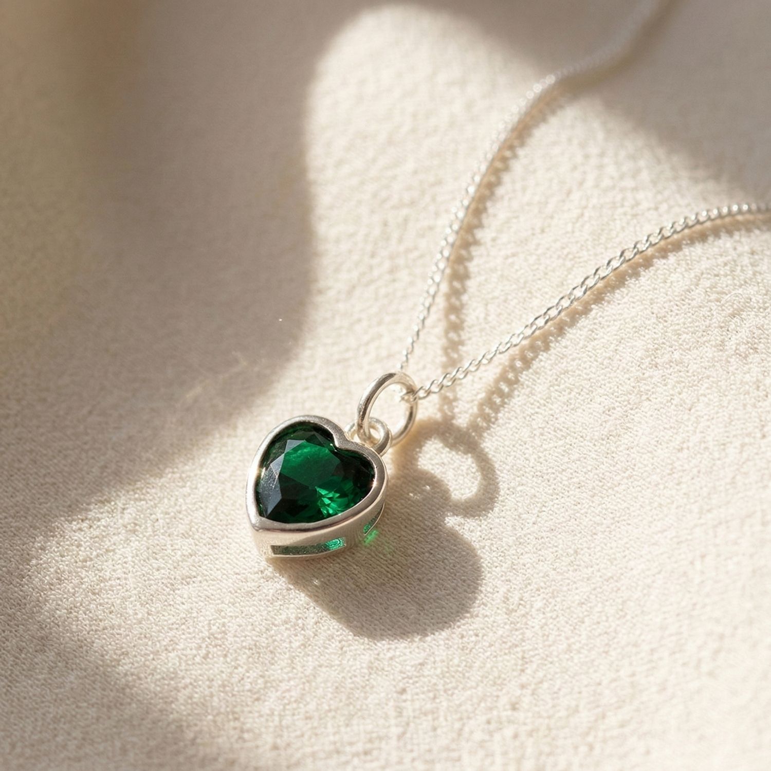 Green Mini Heart Silver Emerald May Birthstone Necklace