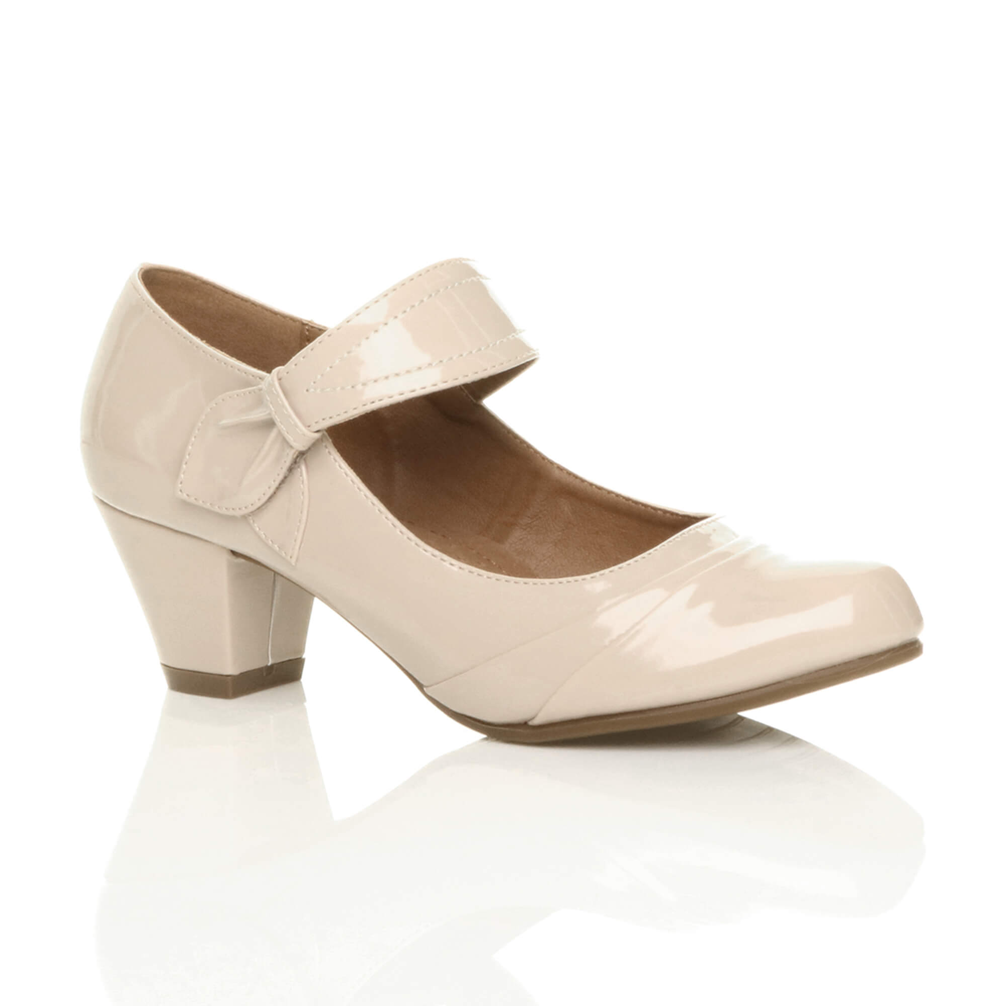 Black Mid Block Heel Comfort Mary Jane Court Shoes