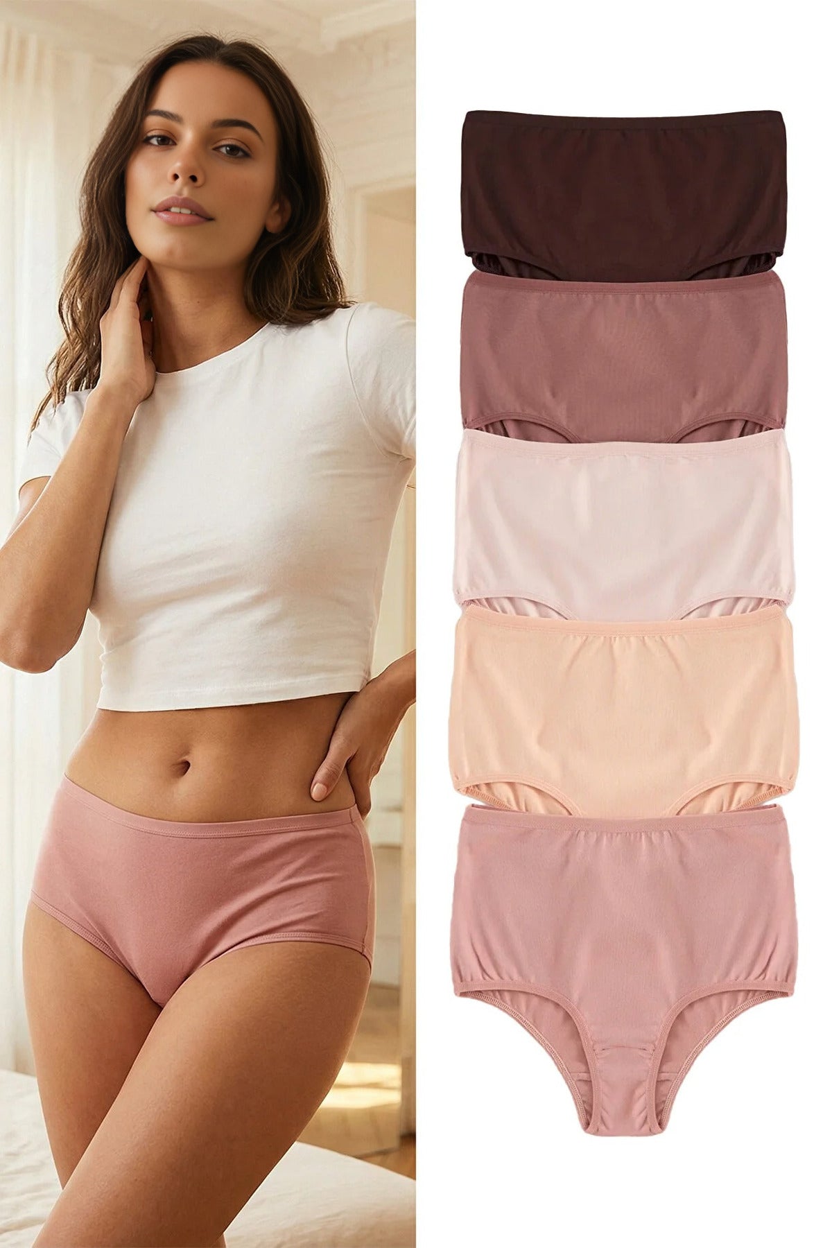 Multi 5 Pack Plain High Waist Seamfree Briefs Set, Image 1 of 3