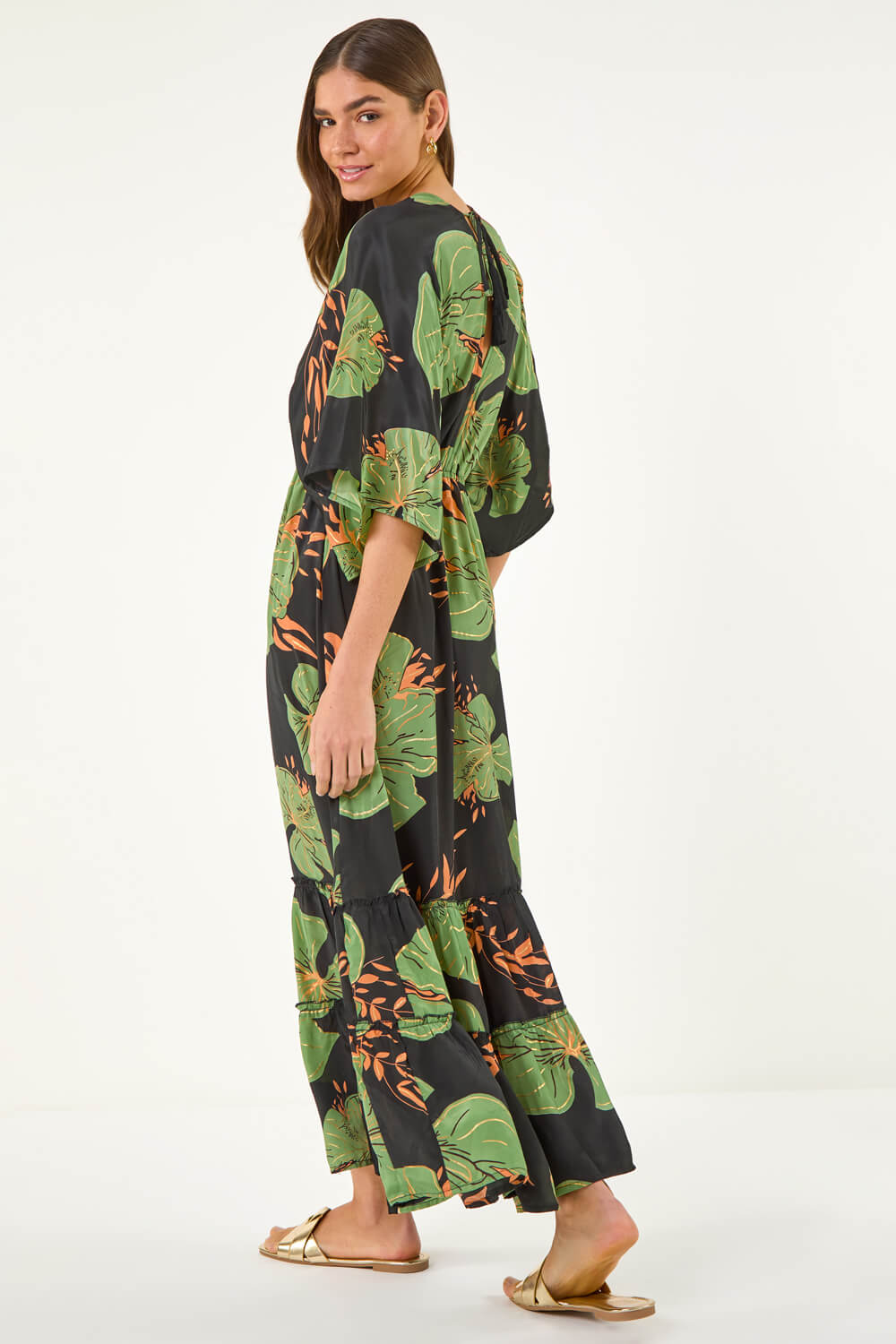 Green Boho Leaf Maxi Dress, Image 4 of 5