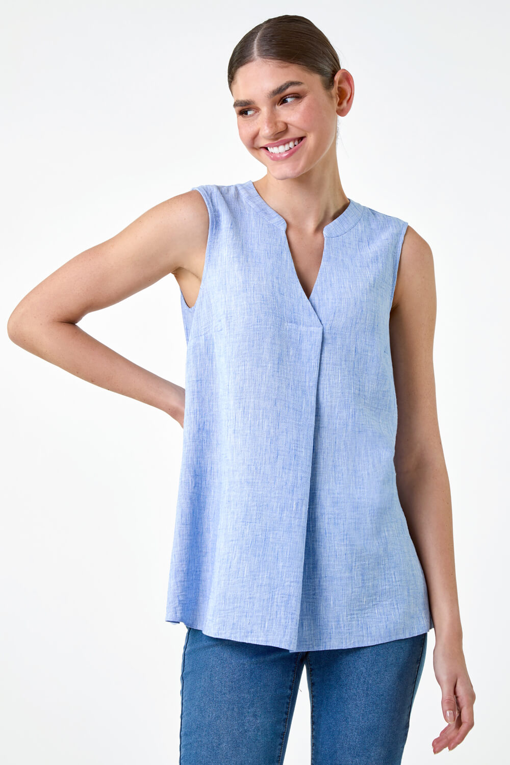 Light Denim Sleeveless Vest Top, Image 5 of 5