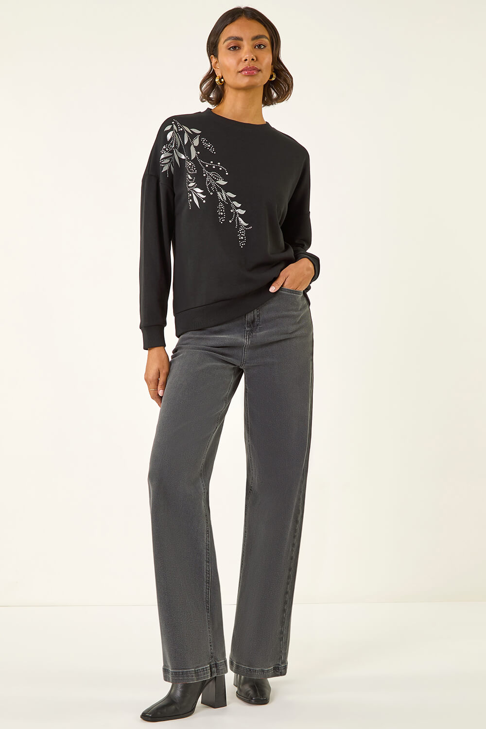 Black Floral Print Sweatshirt , Image 3 of 5
