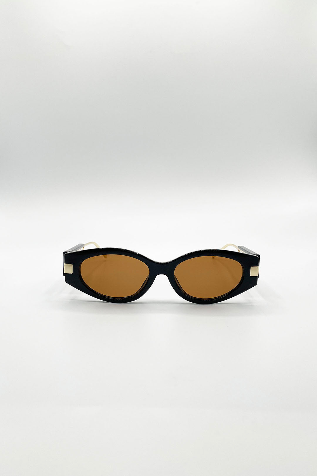 Black SVNX Black Oval Metal Detail Sunglasses, Image 2 of 5