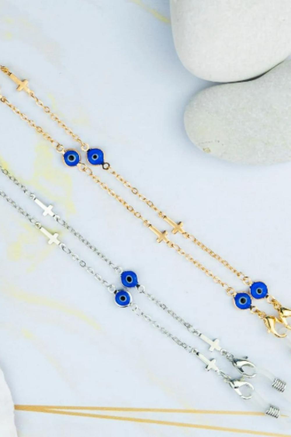 Gold Evil Eye Cross Reading Glasses Lanyard, Image 2 of 2