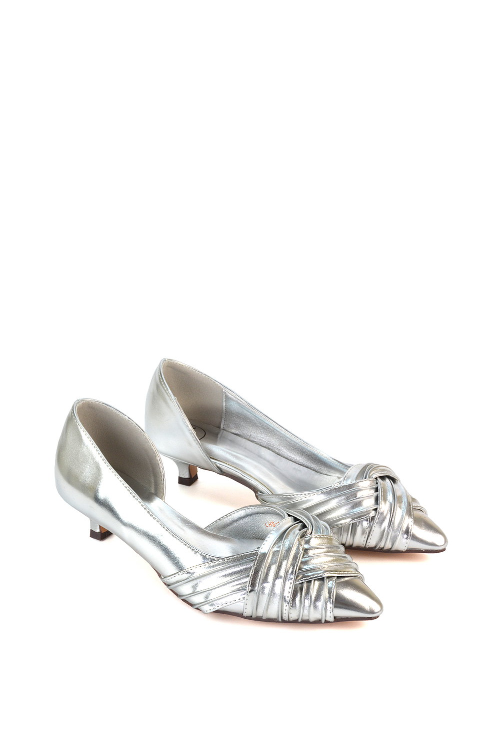Silver XY LONDON Silver 'Freya' Pointed Toe Kitten Low Heel Classic Bridal Shoe Pumps, Image 5 of 6