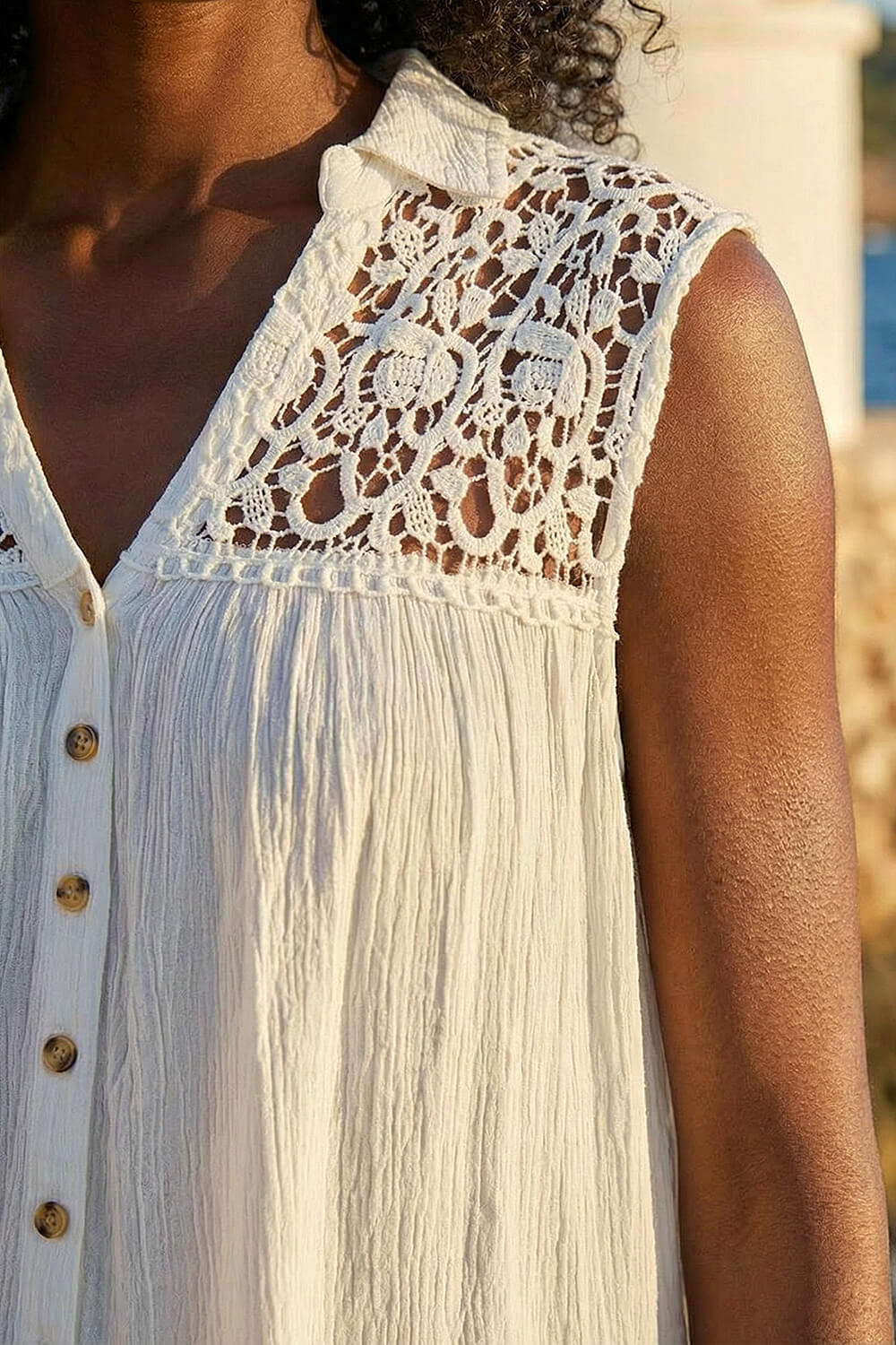 Ivory Lace Yoke Tiered Panel Blouse, Image 5 of 4